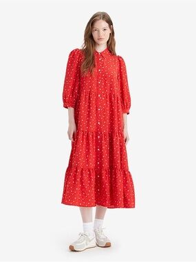 NWT Levi's Red Polka Dot Tiered Button-Front Maxi Dress Medium